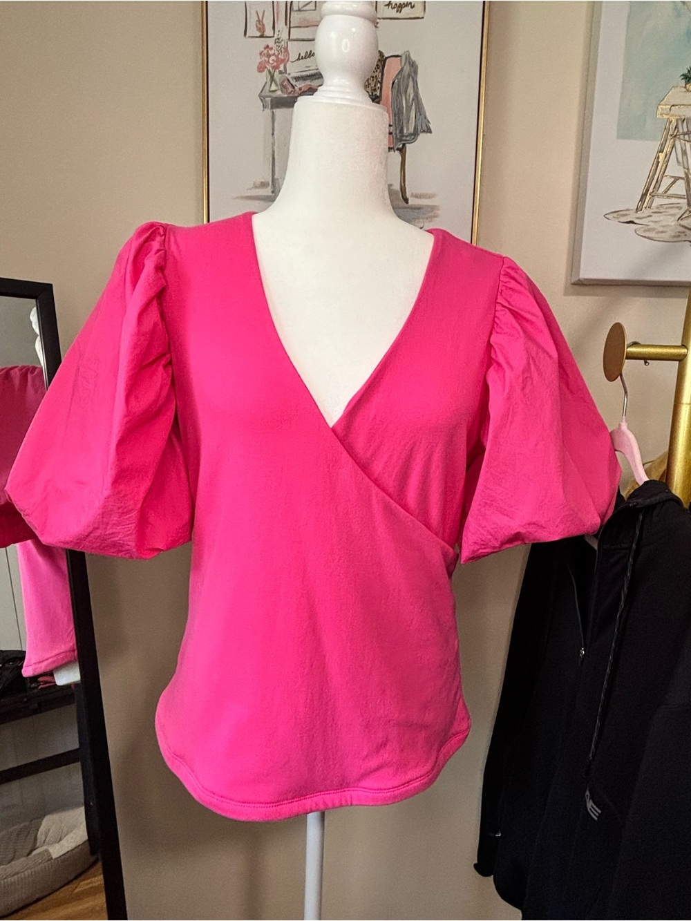Pink  Maeve puff-sleeve wrap top from Anthropologie size Large
